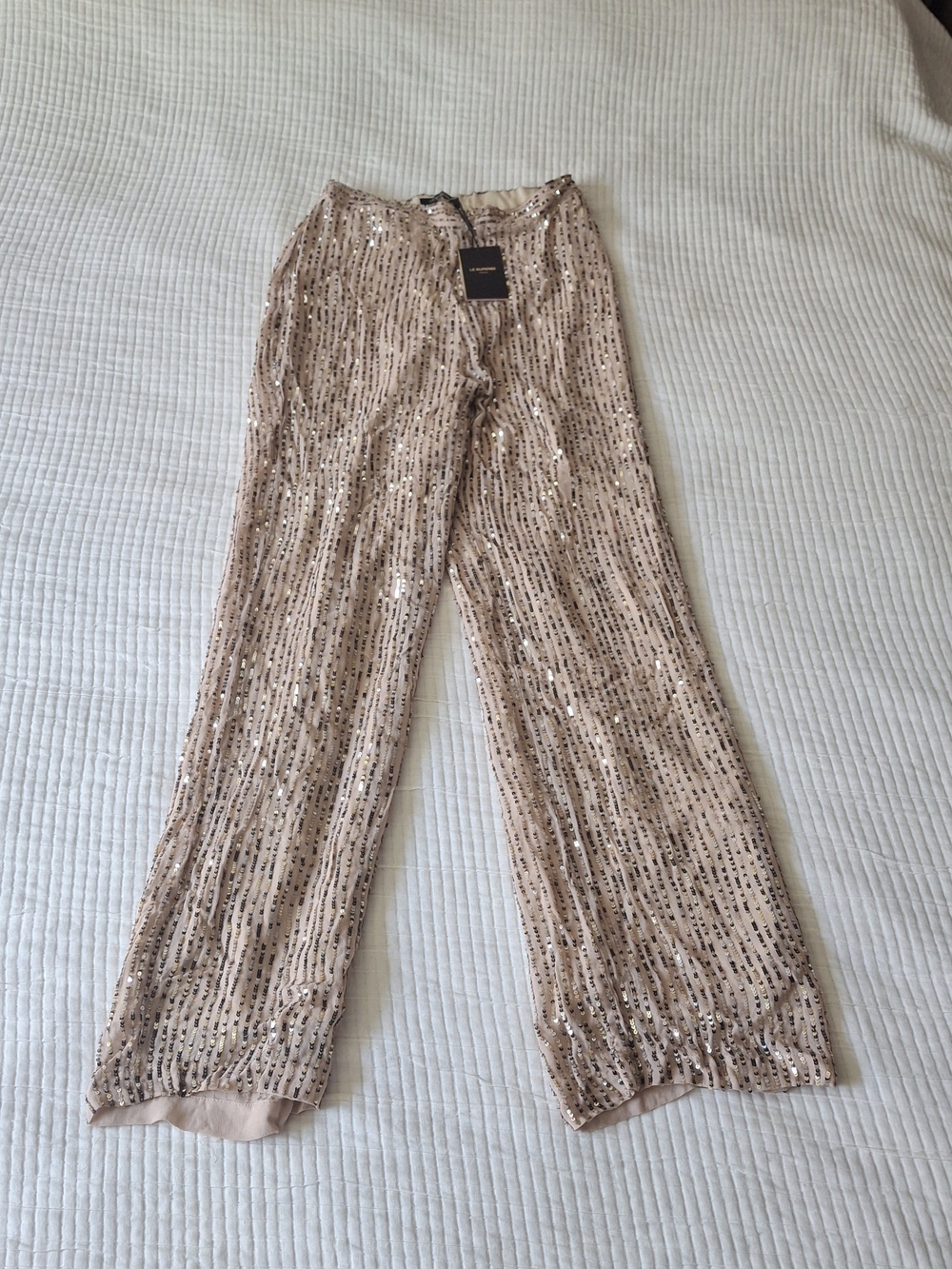 Le Superbe gold sequin Cream Wide Leg pants